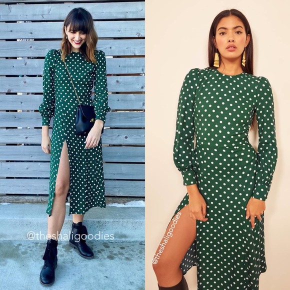 Reformation Dresses & Skirts - 🚫SOLD🚫REFORMATION Creed Dress Green White Polka Dot Midi